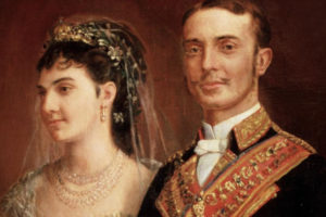 Kráľ Alfonso XII s manželkou María de las Mercedes de Orleans